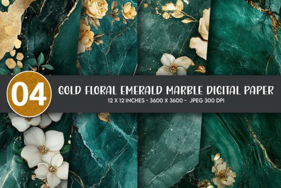 Download Gold Floral Emerald Marble Digital Paper - Premium Resources
